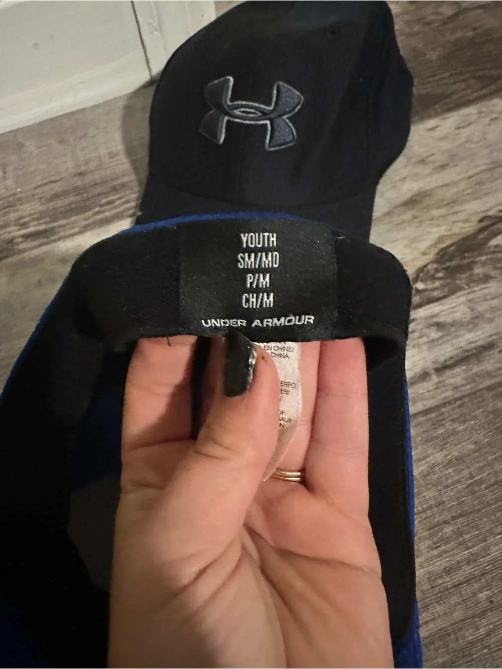 Under Armour Kids Blue and Black Logo Baseball Hats
